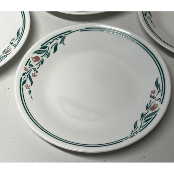 Lot of 5 Corelle Rosemarie 6.75 Inch Dessert Bread Plates Tulip Green Pink VTG - Picture 8 of 10
